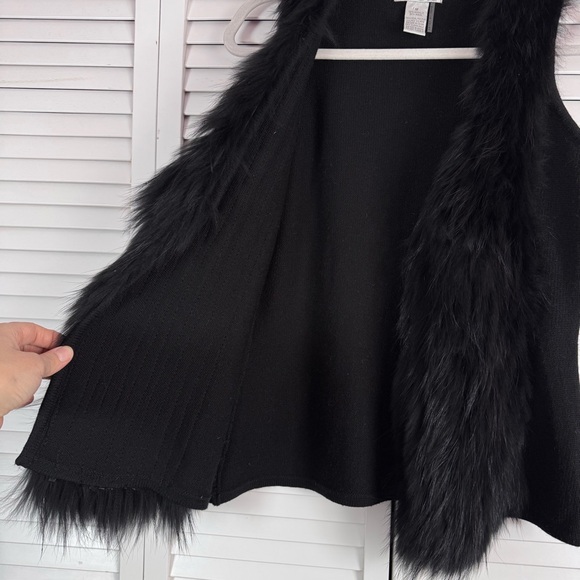 Alberto Makali Real Fox Fur Shawl Wool Blend Open Vest Black Size Medium - Picture 4 of 7